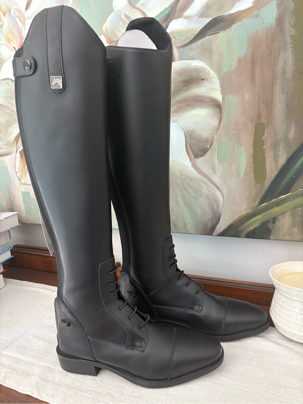 Women's Black Tall Lace-Front Riding Boots